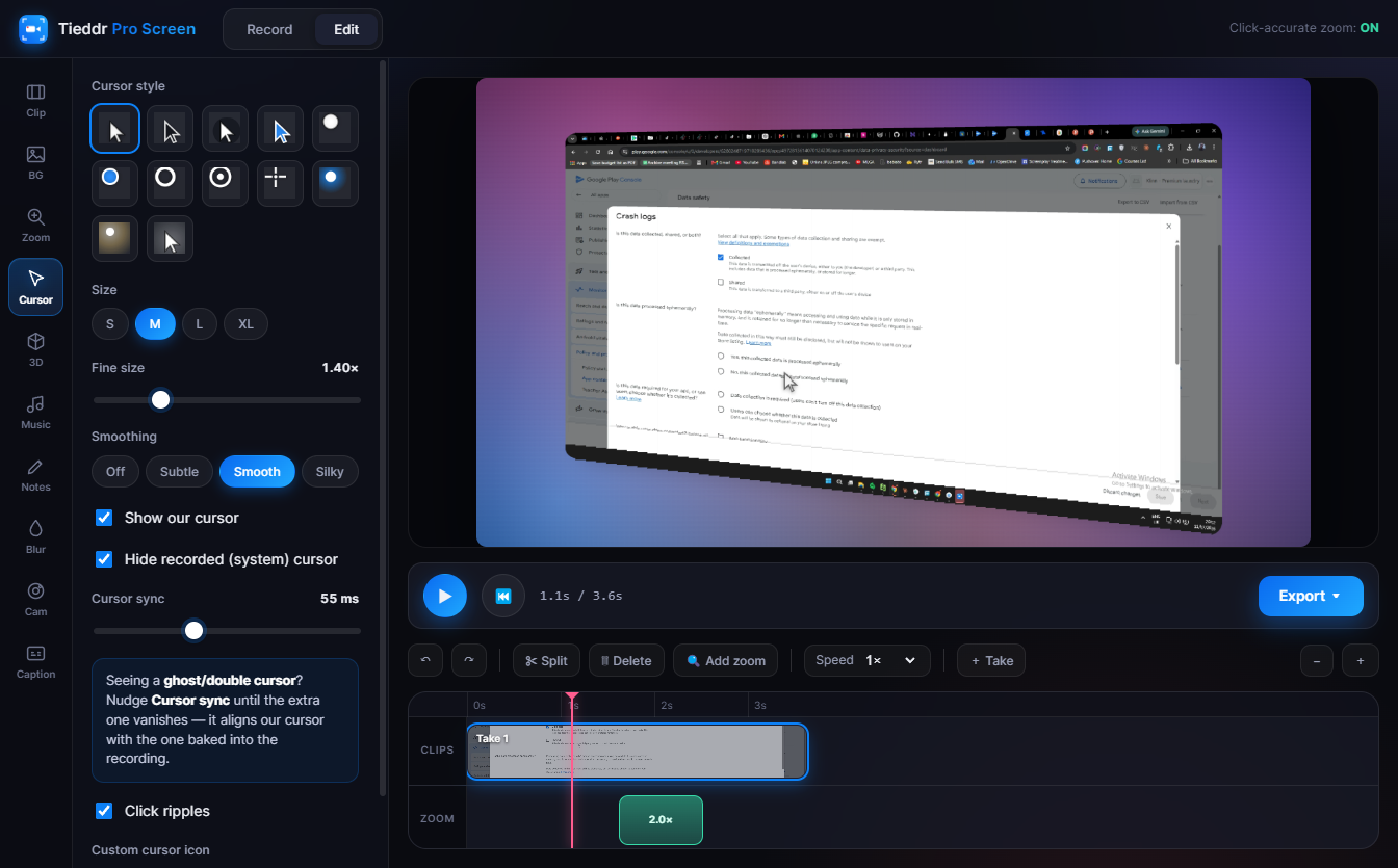 Cursor styling panel